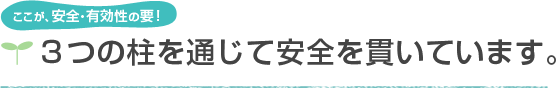 ここが、安全・有効性の要!3つの柱を通じて安全を貫いています。