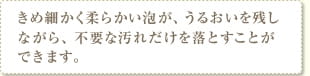  きめ細かく柔らかい泡が、うるおいを残しながら、不要な汚れだけを落とすことができます。