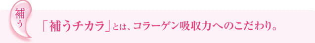 補う　「補うチカラ」とは、コラーゲン吸収力へのこだわり。