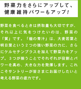 野菜力をさらにアップして、健康維持パワーもアップ！