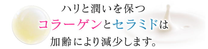 ハリと潤いを保つ コラーゲンとセラミドは 加齢により減少します。