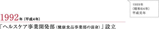 1992年（平成4年）
「ヘルスケア事業開発部（健康食品事業部の前身）」設立