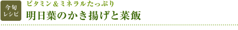 今旬レシピ：ビタミン&ミネラルたっぷり　明日葉のかき揚げと菜飯