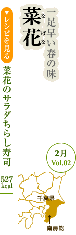 2月Vol.02：一足早い春の味　菜花
菜花のサラダちらし寿司：527kcal