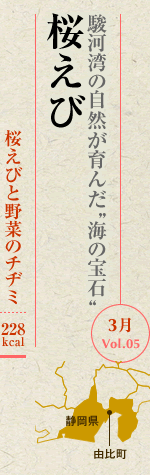 3月Vol.05：駿河湾の自然が育んだ“海の宝石”　桜えび
桜えびと野菜のチヂミ：228kcal