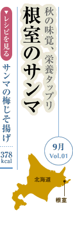 9月Vol.01：秋の味覚、栄養タップリ　根室のサンマ
サンマの梅じそ揚げ：378kcal