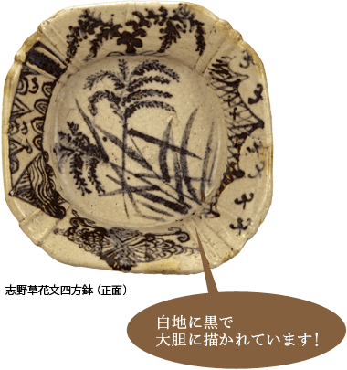 白地に黒で大胆に描かれています！