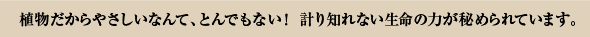 植物だからやさしいなんて、とんでもない！計り知れない生命の力が秘められています。